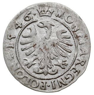 grosz 1546, Kraków, na awersie litery S T,  na rewersie odmiana napisu POLON i rozeta, rzadszy typ