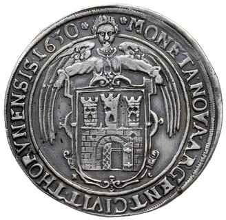 talar 1630, Toruń, odmiana z literami H - L, srebro 28.41 g, Dav. 4371, T. 18, poprawiane tło monety, ciemna patyna