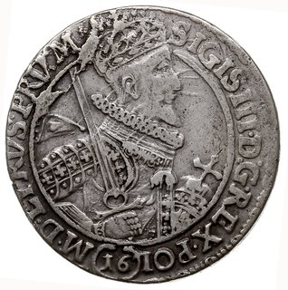 ort 1621, Bydgoszcz, odmiana z 16 pod popiersiem króla, małe Orły i Pogonie w tarczy herbowej, T. 3