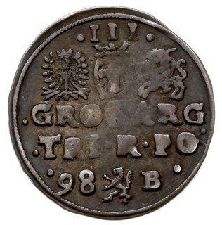 trojak 1598, Bydgoszcz, Iger -, (herb Lewart bez tarczy), w przyszłym nowym wydaniu katalogu nowy typ monety B.98.7.a, ciemna patyna