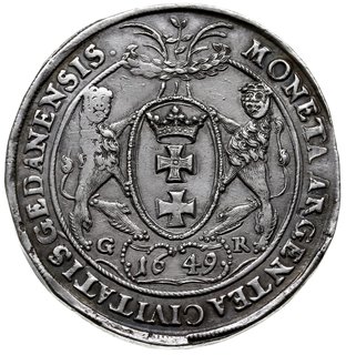 talar 1649, Gdańsk, odmiana z małą głową króla, srebro 28.39 g Dav. 4358, T. 7, ślad po zawieszce, ale dość ładny egzemplarz, patyna
