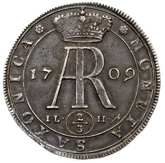 2/3 talara (gulden) 1709, Drezno, Kahnt 124, Dav. 823, rzadki typ monety i pięknie zachowany, ciemna patyna