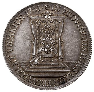 półtalar wikariacki 1741, Drezno, Aw: Król na koniu, Rw: Tron, Kahnt 640, Merseb. 1698, ładny, patyna