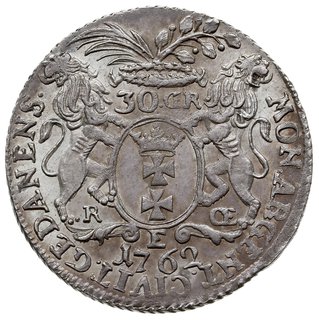 złotówka (30 groszy) 1762, Gdańsk, Kahnt 719 war. a (szeroki wieniec nad nominałem), pięknie zachowana