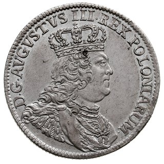 dwuzłotówka (8 groszy) 1753, Lipsk, odmiana -nominał 8 gr., Kahnt 681 war. b (wyższa korona króla), bardzo ładna