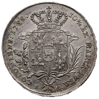 talar 1788, Warszawa, odmiana z dłuższym wieńcem, srebro 27.60 g, Plage 408, Dav. 1621, bardzo ładnie zachowany, patyna