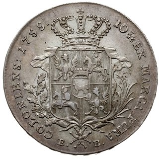 talar 1788, Warszawa, odmiana z krótszym wieńcem, srebro 27.58 g, Plage 407, Dav. 1621, bardzo ładny. delikatna patyna