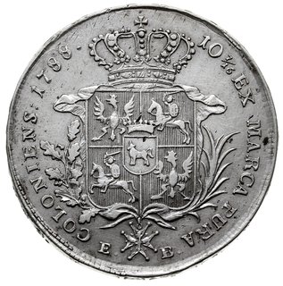 talar 1788, Warszawa, odmiana z dłuższym wieńcem, srebro 27.60 g, Plage 408, Dav. 1621, minimalnie justowany i czyszczony