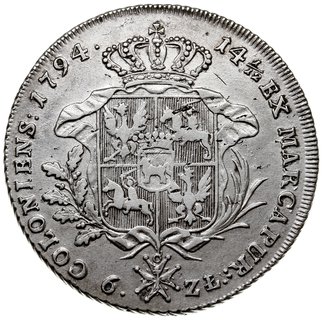 talar 1794, Warszawa, srebro 23.92 g, Plage 373, Dav. 1623, na awersie mennicza wada krążka