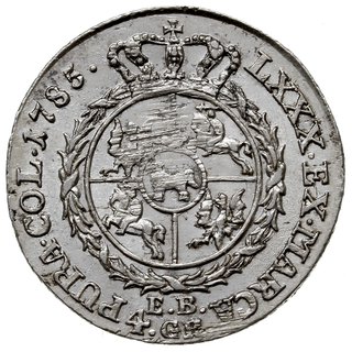 złotówka 1785, Warszawa, Plage 293, minimalnie justowana piękna moneta z dużym blaskiem menniczym, rzadka