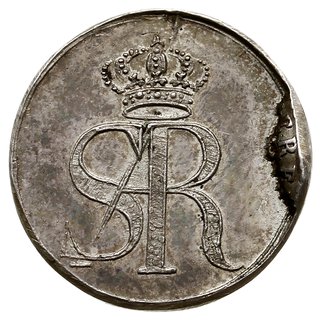 2 grosze srebrne (półzłotek) próbne 1771, odmiana z większą salamandrą, srebro 2.21 g, Plage 467, moneta wybita w Petersburgu w XIX w, na krawędzi, na zgrubieniu, widoczny fragment napisu z innej monety, która posłużyła do wybicia tego egzemplarza, pięknie zachowany egzemplarz, patyna