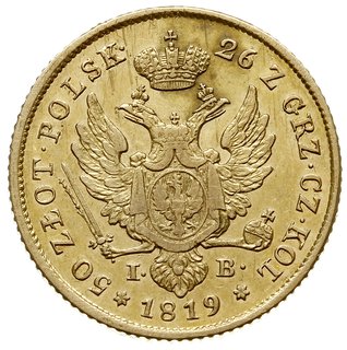 50 złotych 1819, Warszawa, rzadsza odmiana z wysokim obrzeżem, złoto 9.74 g, Plage 4, Bitkin 807 (R)
