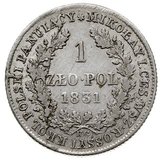 1 złoty 1831, Warszawa, duża głowa cara, Plage 74, Bitkin 1.000, rewers wybity pękniętym stemplem