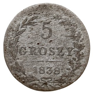 5 groszy 1838, Warszawa, Plage 137 (R), Bitkin 1188, nieco rzadszy rocznik