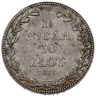 1 1/2 rubla = 10 złotych 1835, Warszawa, Plage 320, Bitkin 1131, delikatna patyna