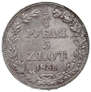 3/4 rubla = 5 złotych 1839, Warszawa, Plage 363, Bitkin 1145, drobna wada mennicza, ale ładnie zachowane lustro mennicze