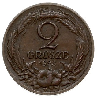2 grosze 1923, Warszawa, nominał po obu stronach, brąz 1.64 g, Parchimowicz P.103.a, nakład 125 sztuk, rzadkie i ładnie zachowane