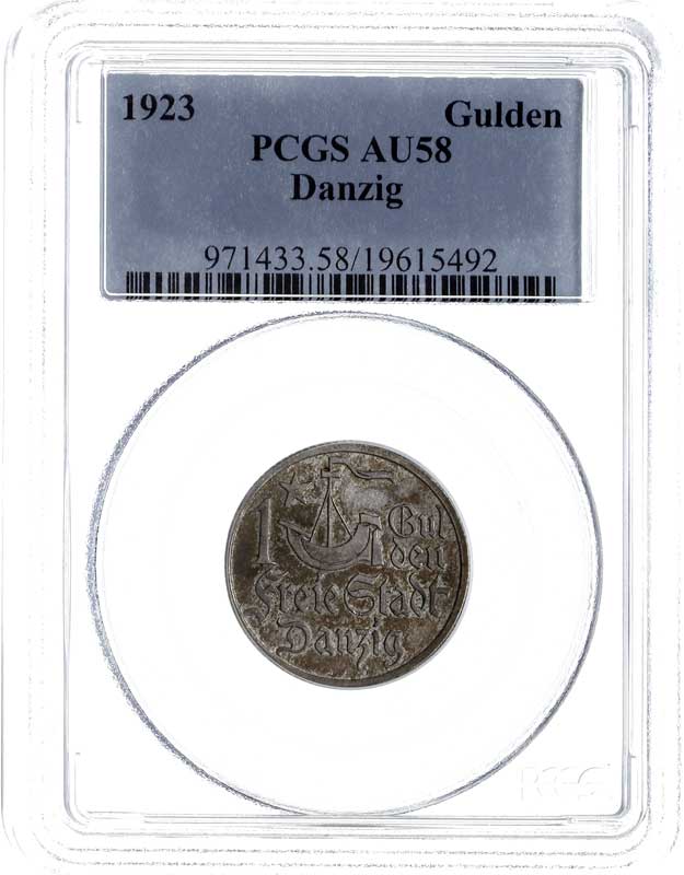 1 gulden 1923, Utrecht, Koga, Parchimowicz 61.a, moneta w pudełku PCGS z certyfikatem AU58, patyna