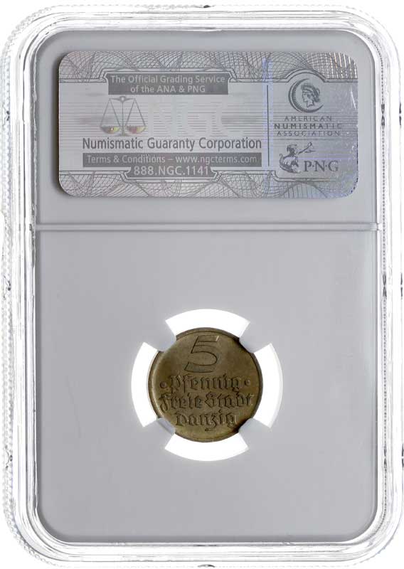 5 fenigów 1932, Berlin, Parchimowicz 56, moneta w pudełku NGC z certyfikatem MS 63
