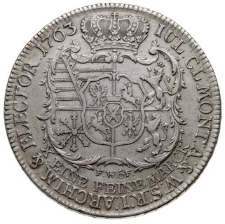 talar 1763, Drezno, Aw: Popiersie z literą ST na ramieniu króla i napis wokoło, Rw: Tarcza herbowa niżej litery FWoF, Schnee 1053, Dav. 2677 C