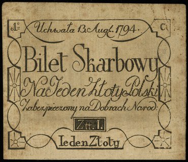 1 złoty polski 13.08.1794, seria C, bez numeracj