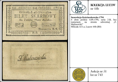 4 złote polskie 4.09.1794, seria 2-B, bez numera