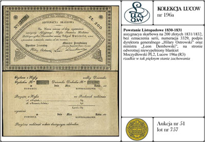 assygnacya skarbowa na 200 złotych 1831/1832, be
