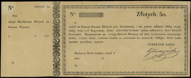 kwit na \Posiłki Polskie\" 1831