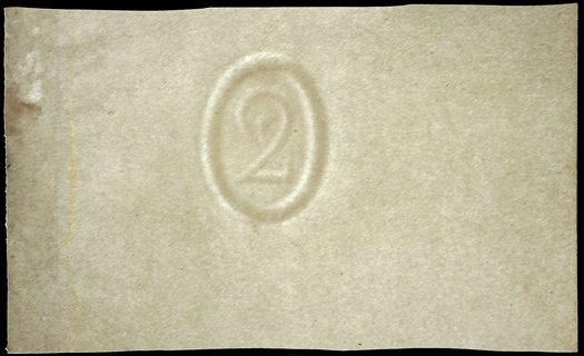 papier do druku banknotu 2 złote z 1863 roku, ze znakiem wodnym \2\" w elipsie