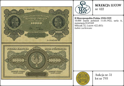 10.000 marek polskich 11.03.1922, seria A, numer