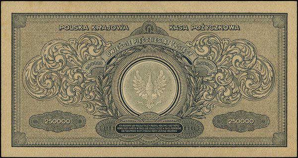 250.000 marek polskich 25.04.1923, seria BU, numeracja 741622, Miłczak 34c, Lucow 431 (R3), rzadkie w tak pięknym stanie zachowania