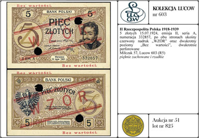 5 złotych 15.07.1924, emisja II, seria A, numera