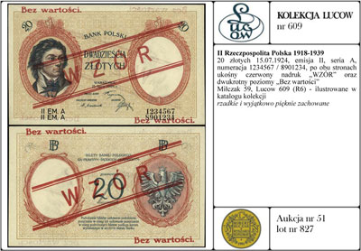 20 złotych 15.07.1924, emisja II, seria A, numer
