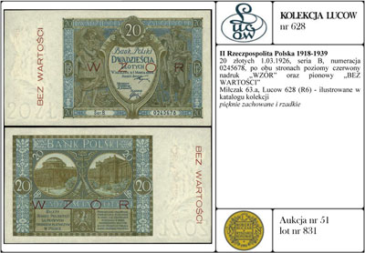 20 złotych 1.03.1926, seria B, numeracja 0245678