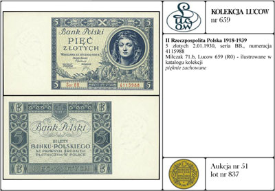 5 złotych 2.01.1930, seria BB., numeracja 411598