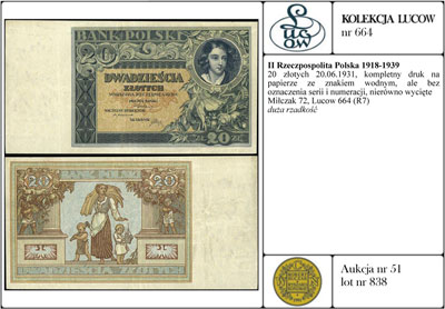 20 złotych 20.06.1931, kompletny druk na papierz