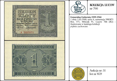 1 złoty 1.03.1940, seria A, numeracja 3983871, R
