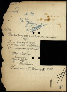 papier (tzw. gramówka) ze znakiem wodnym z zapisaną na nim recepturą papieru z 4.02.1943, znak wodny z \czworobokiem, Lucow 830 (R10)