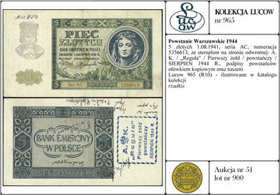 5 złotych 1.08.1941, seria AC, numeracja 5356613
