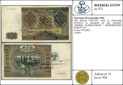 100 złotych 1.08.1941, seria A, numeracja 434163