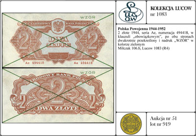 2 złote 1944, seria Ae, numeracja 494418, w klau