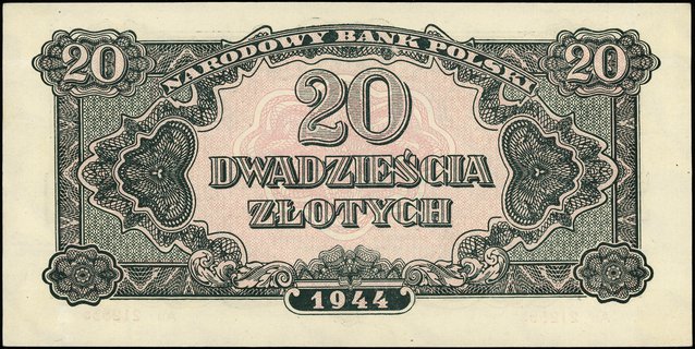 20 złotych 1944, seria Au, numeracja 212555, w klauzuli \obowiązkowe, Miłczak 116c
