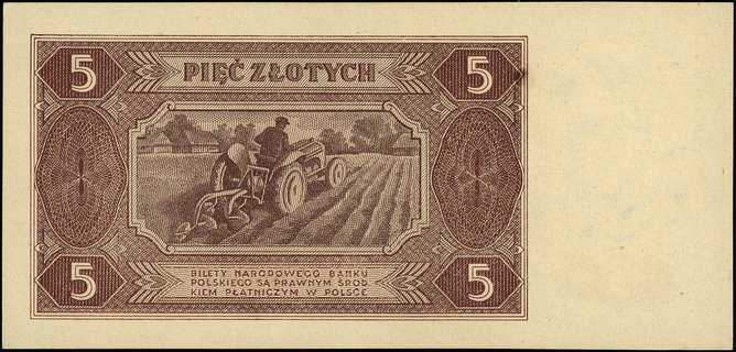 5 złotych 1.07.1948, seria BH, numeracja 8133892, Miłczak 135c, Lucow 1246c (R4), rzadkie, wada papieru