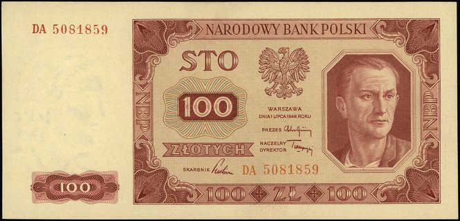 100 złotych 1.07.1948, seria DA, numeracja 50818