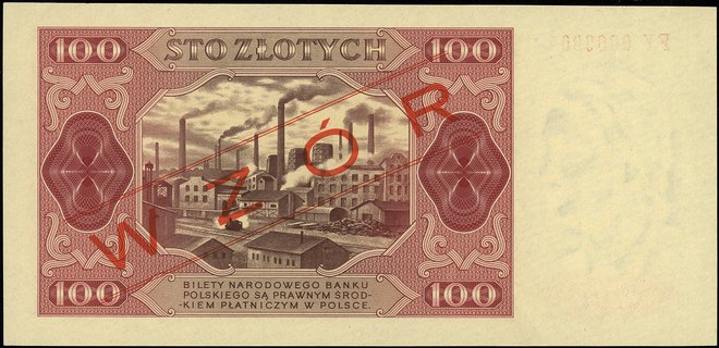 100 złotych 1.07.1948, seria FY, numeracja 00000