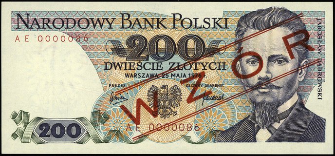 200 złotych 25.05.1976, seria AE, numeracja 0000