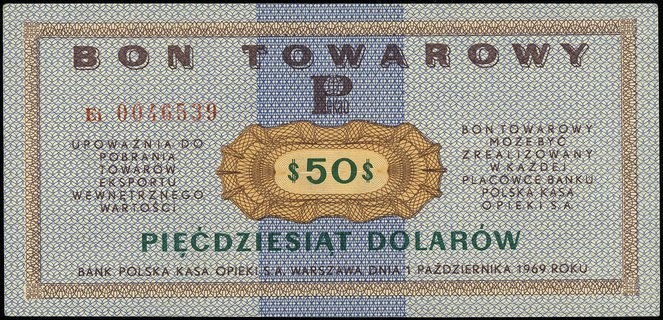 50 dolarów 1.10.1969, seria Ei, numeracja 004653