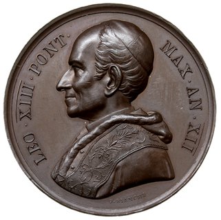 medal autorstwa Bianchi’ego z 1889 r, Aw: Popiersie papieża w lewo, Rw: Klasztor na Lateranie, poniżej napis PORTICVM CLAVSTRI LATER / EX. VET FORMA RESTITVIT ORNAVIT / A MDCCCLXXXIX, i sygnatura F.BIANCHI, brąz 44 mm, pięknie zachowany