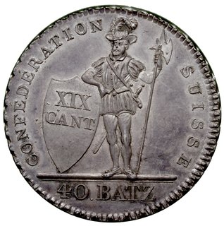 40 batzenów 1812, Divo/Tobler 222, Dav. 362, HMZ 2-997, moneta w pudełku firmy Numistrust Corporation z certyfikatem MS64, piękny egzemplarz z ładną patyną, nakład 2485 egzemplarzy