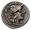 denar 130 pne, Rzym, Aw: Głowa Romy w hełmie w prawo, z lewej M VARG, z prawej X, Rw: Jowisz w kwa..